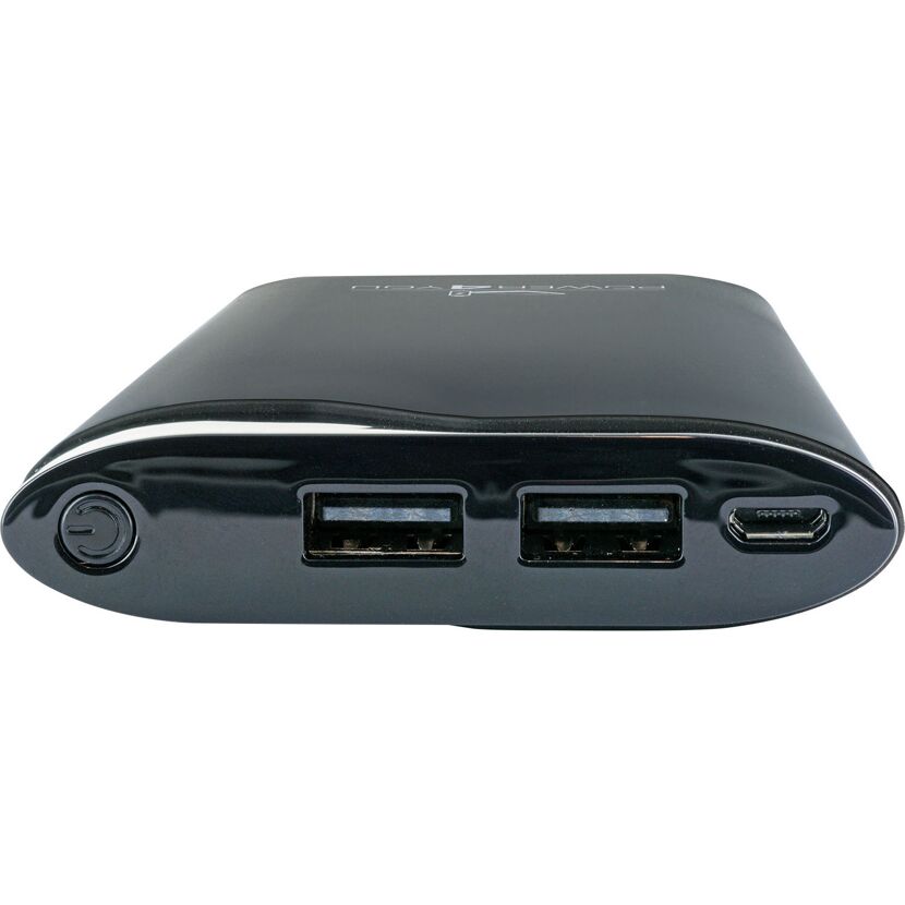 Schwarze Powerbank mit zwei USB-Anschlüssen