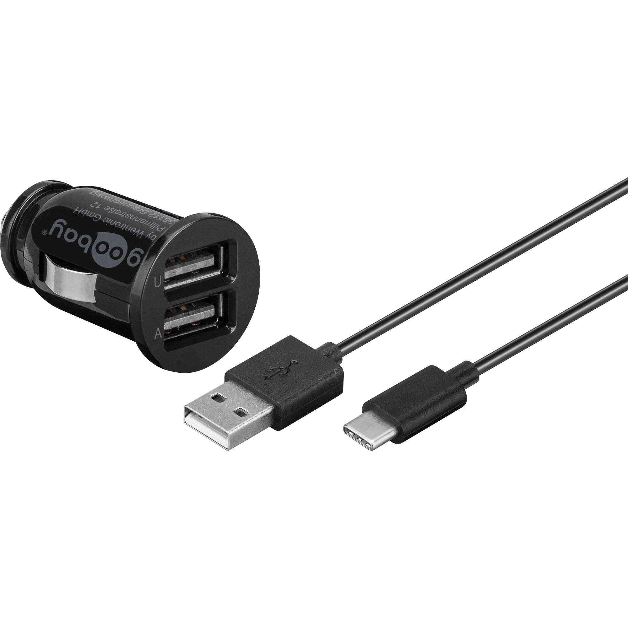 Dual-USB Auto-Ladegerät, 2 USB-Ports, 1 m USB-C Ladekabel + product picture
