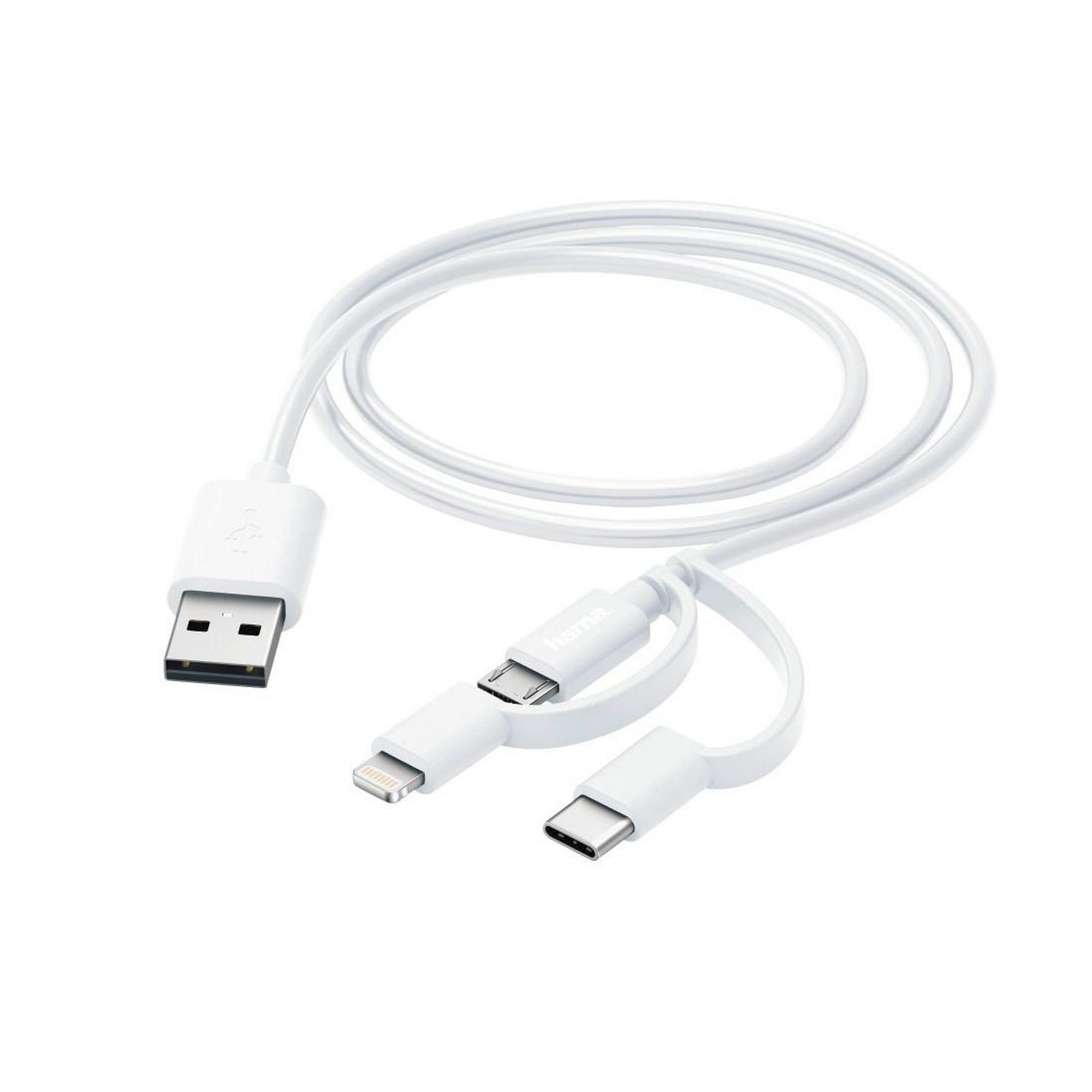 3in1-Micro-USB-Kabel weiß mit Adapter auf USB-C und Apple® Lightning + product picture