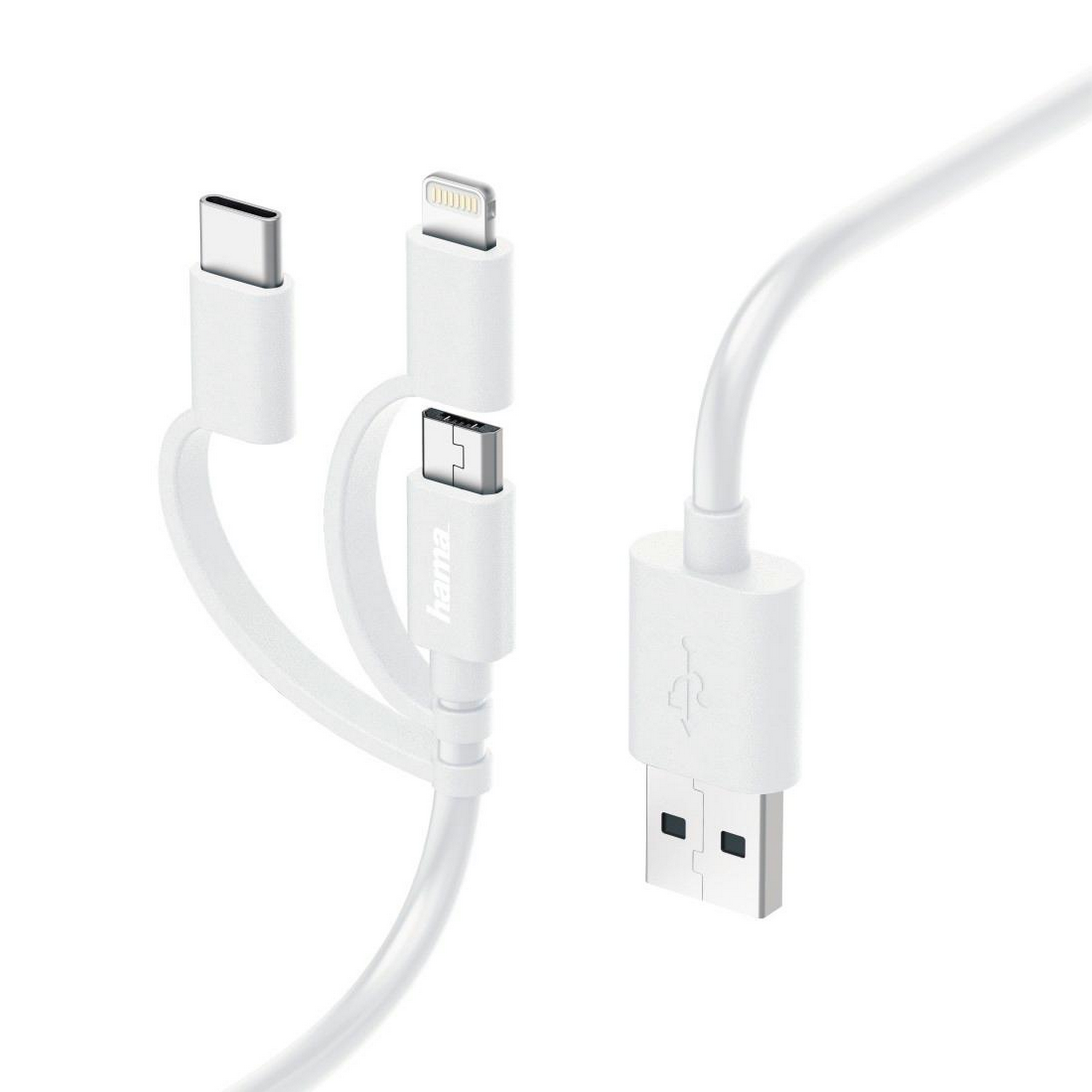 3in1-Micro-USB-Kabel weiß mit Adapter auf USB-C und Apple® Lightning + product picture