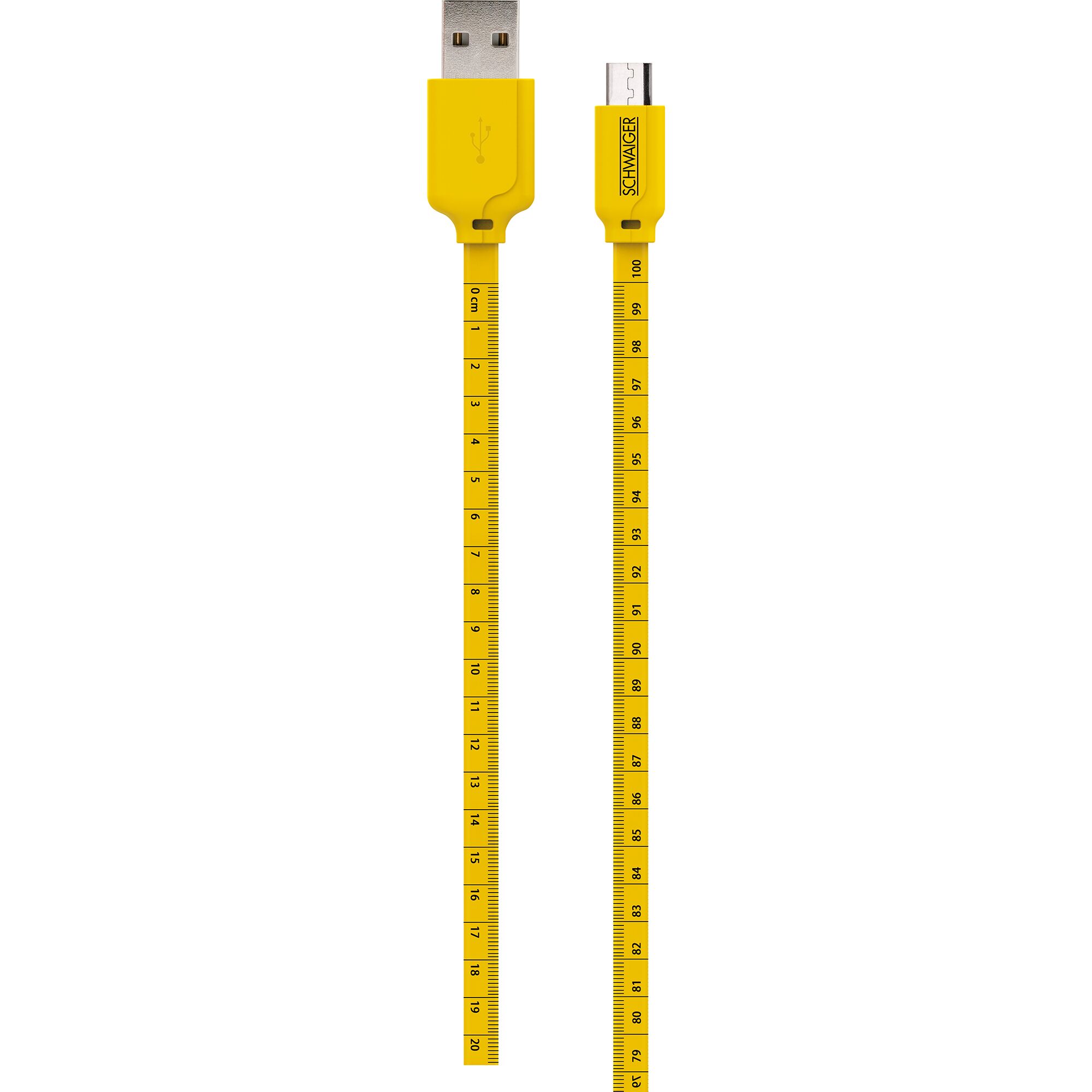 Gelbes USB-Kabel mit Zentimetermaß