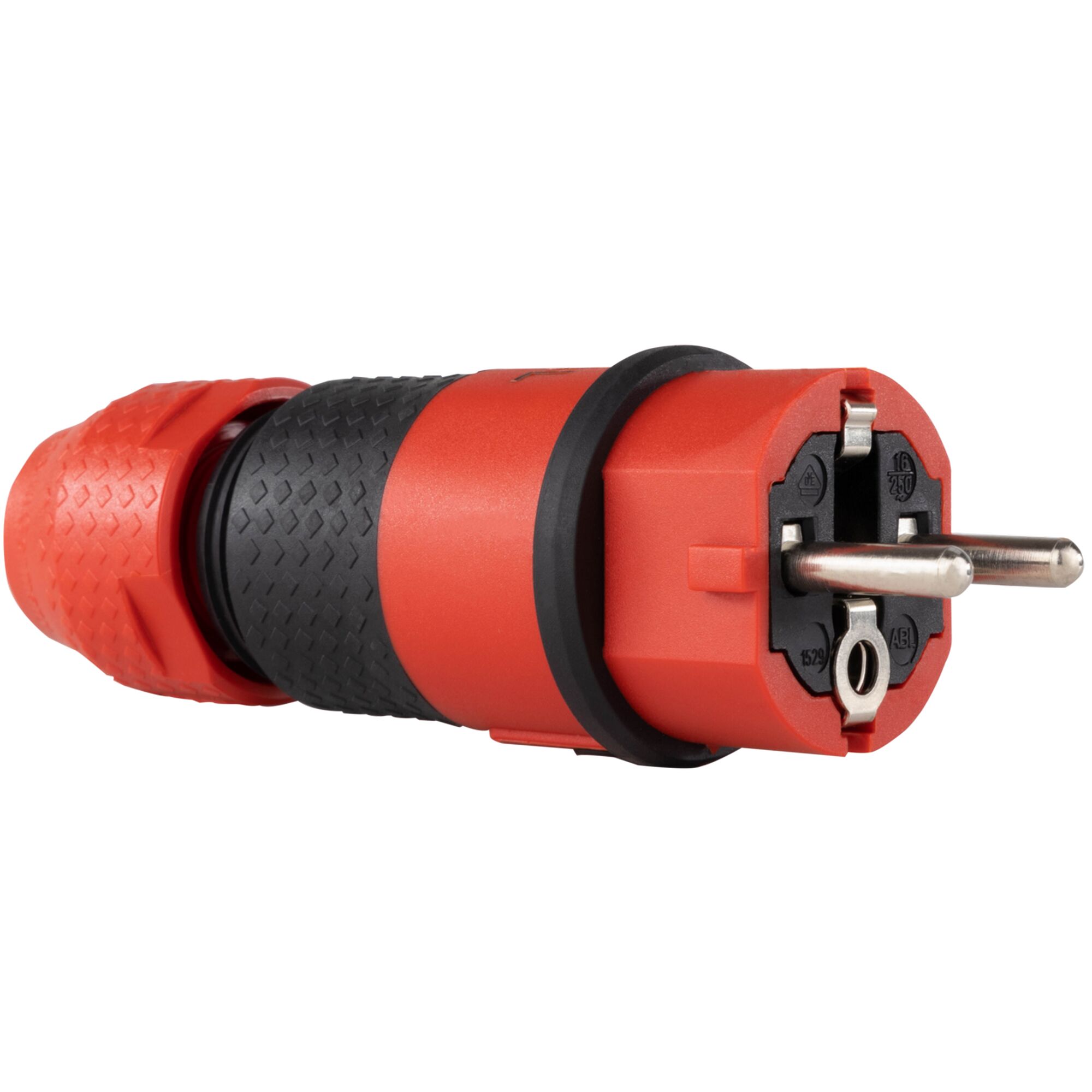 Roter Schuko-Stecker mit Schutzkappe