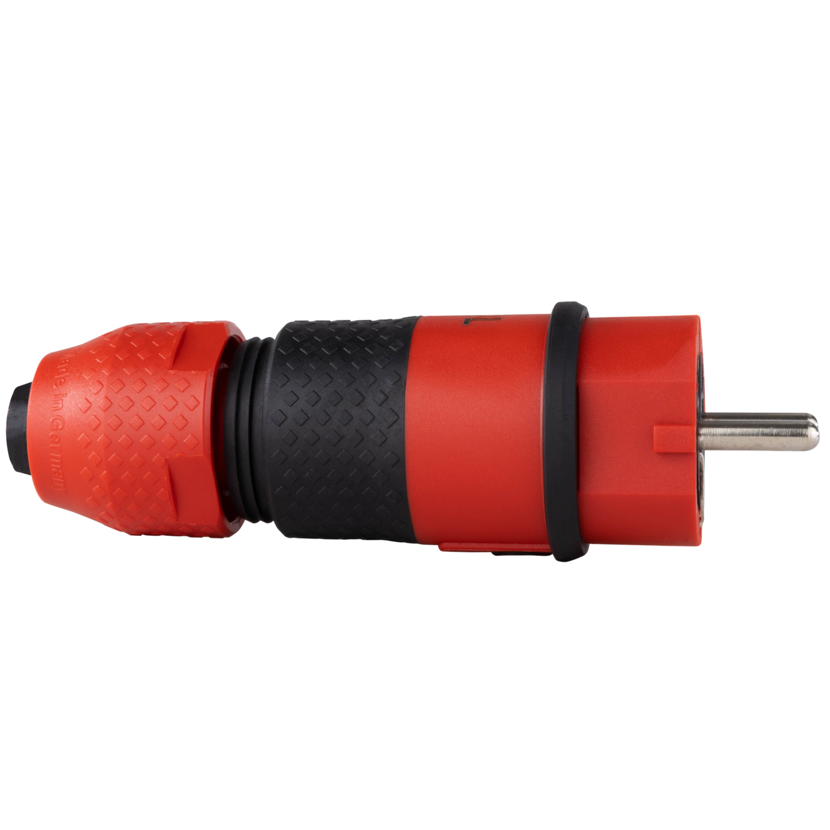 Roter Schuko-Stecker mit schwarzem Griff