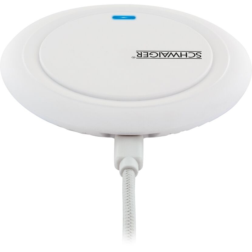 Weiße, runde Wireless Ladeplatte von SCHWAIGER