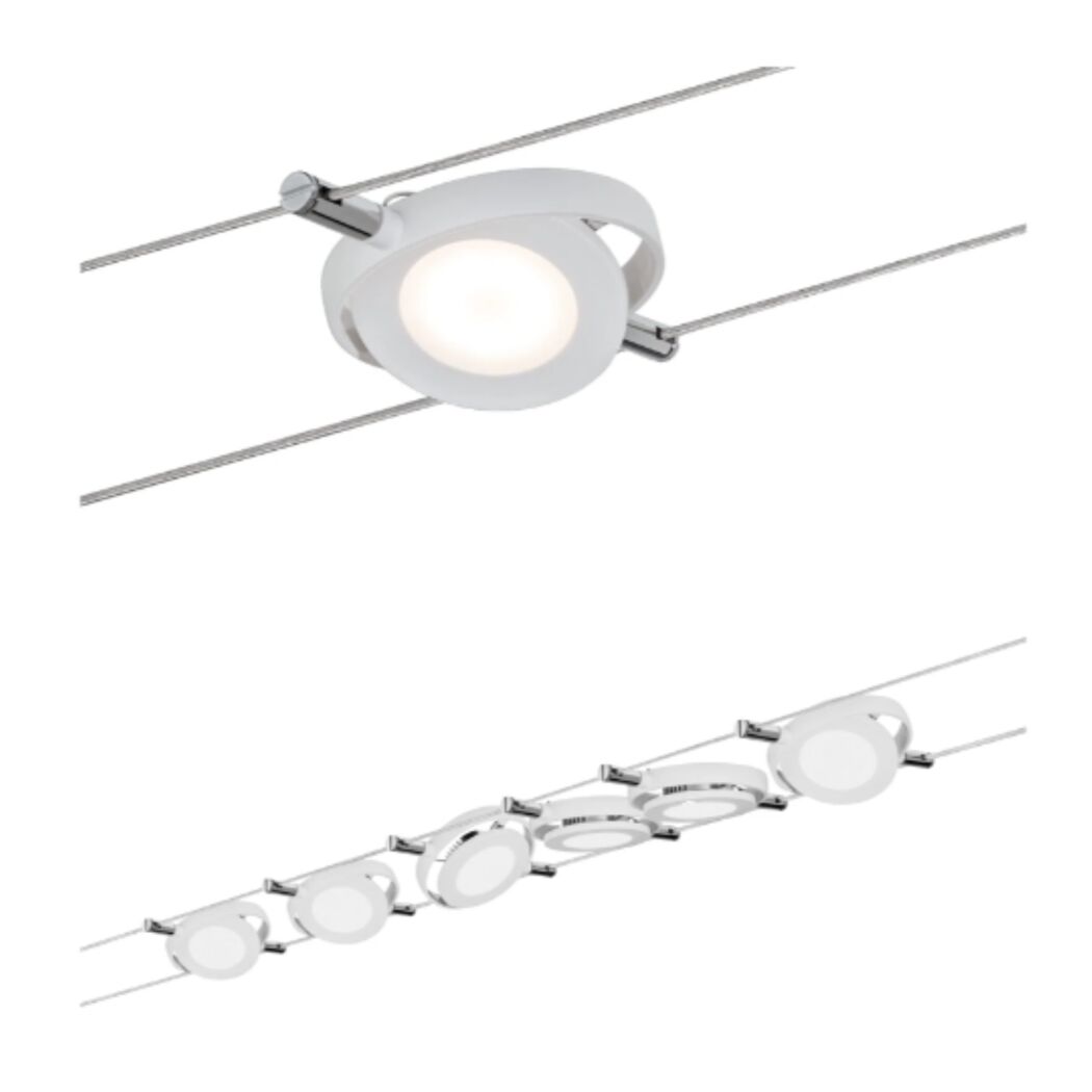 Weißes LED-Seilsystem 'RoundMac Basisset' mit mehreren Leuchten