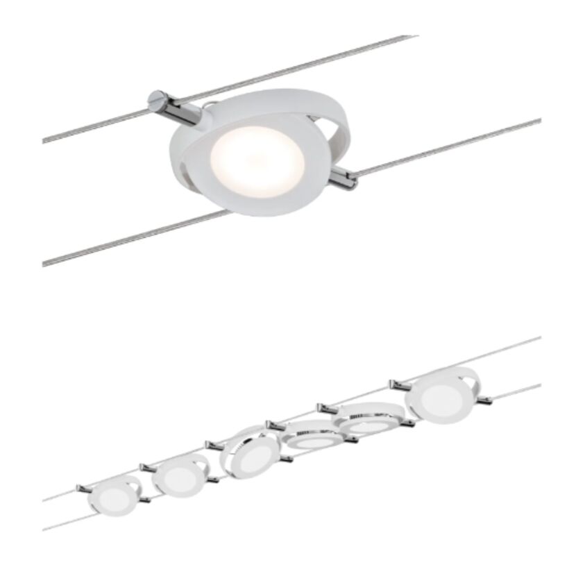 Weißes LED-Seilsystem 'RoundMac Basisset' mit mehreren Leuchten
