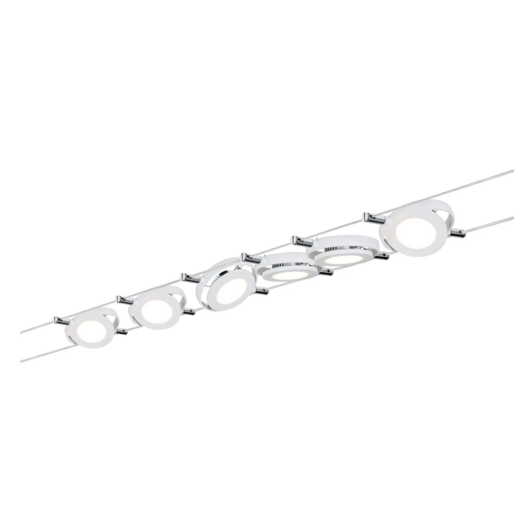Weiß mattes LED-Seilsystem 'RoundMac' mit sechs Leuchten