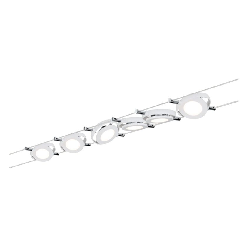 Weiß mattes LED-Seilsystem 'RoundMac' mit sechs Leuchten