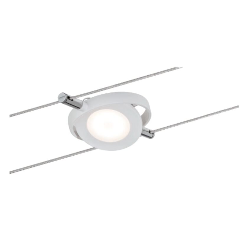 Weißer LED-Spot des Seilsystems leuchtet.
