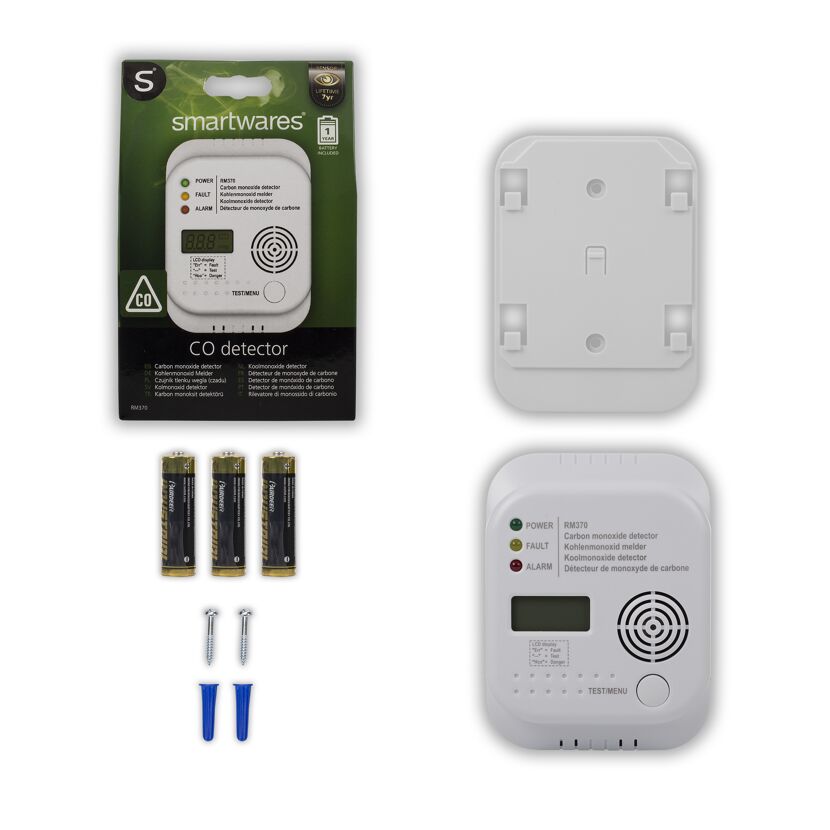 Smartwares Kohlenmonoxidmelder RM370 mit Batterien und Schrauben