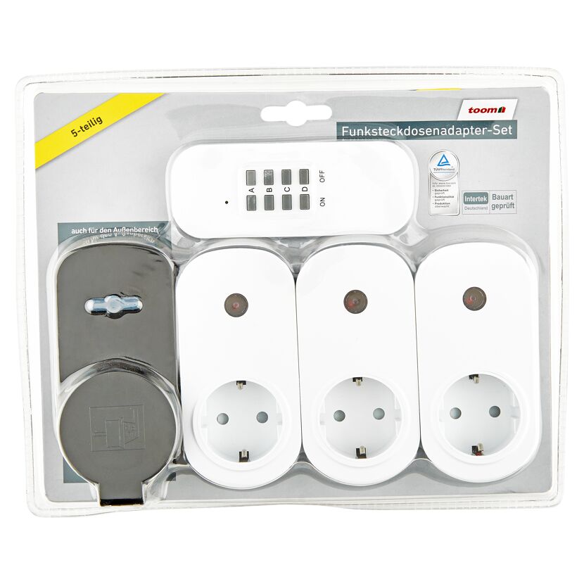 Funksteckdosenadapter-Set, 5-teilig, in Verpackung