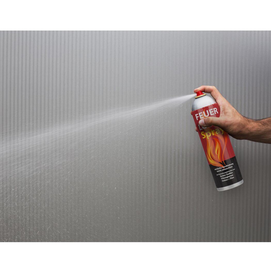Person sprüht mit Feuerlöschspray