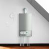 Gastherme mit Gasmelder und angeschlossener Stromversorgung