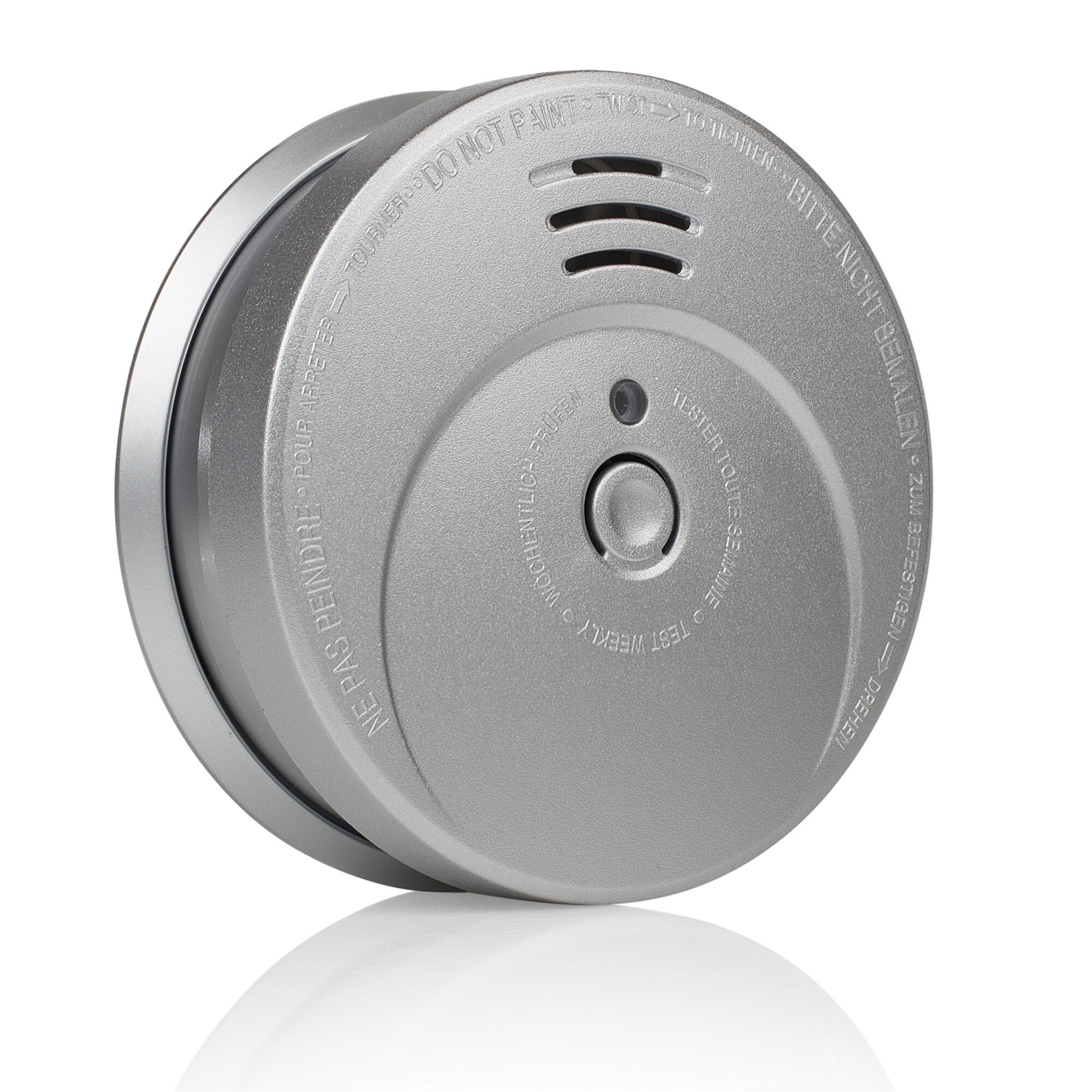 Rauchmelder in Aluoptik mit Testknopf