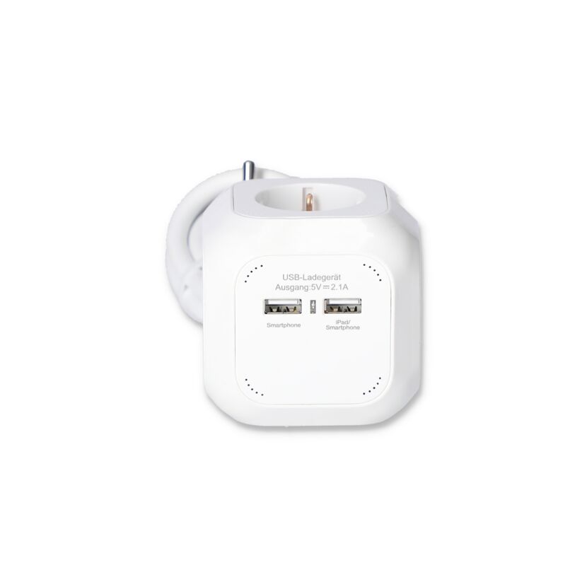Steckdosenwürfel 4-fach mit 2 USB-Anschlüssen weiß 1,4 m
