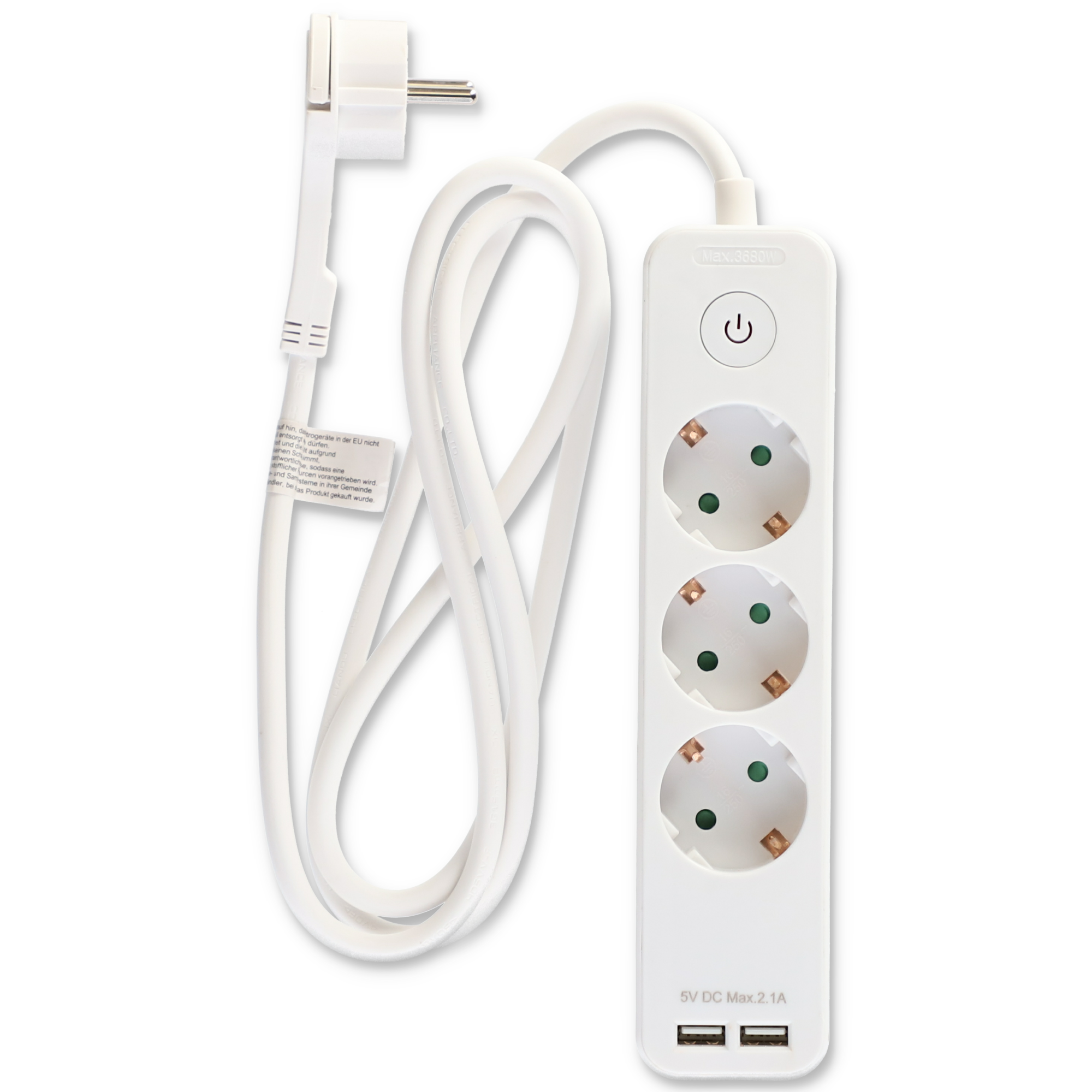 Steckdosenleiste 3-fach mit 2 USB-Ladeports, weiß + product picture