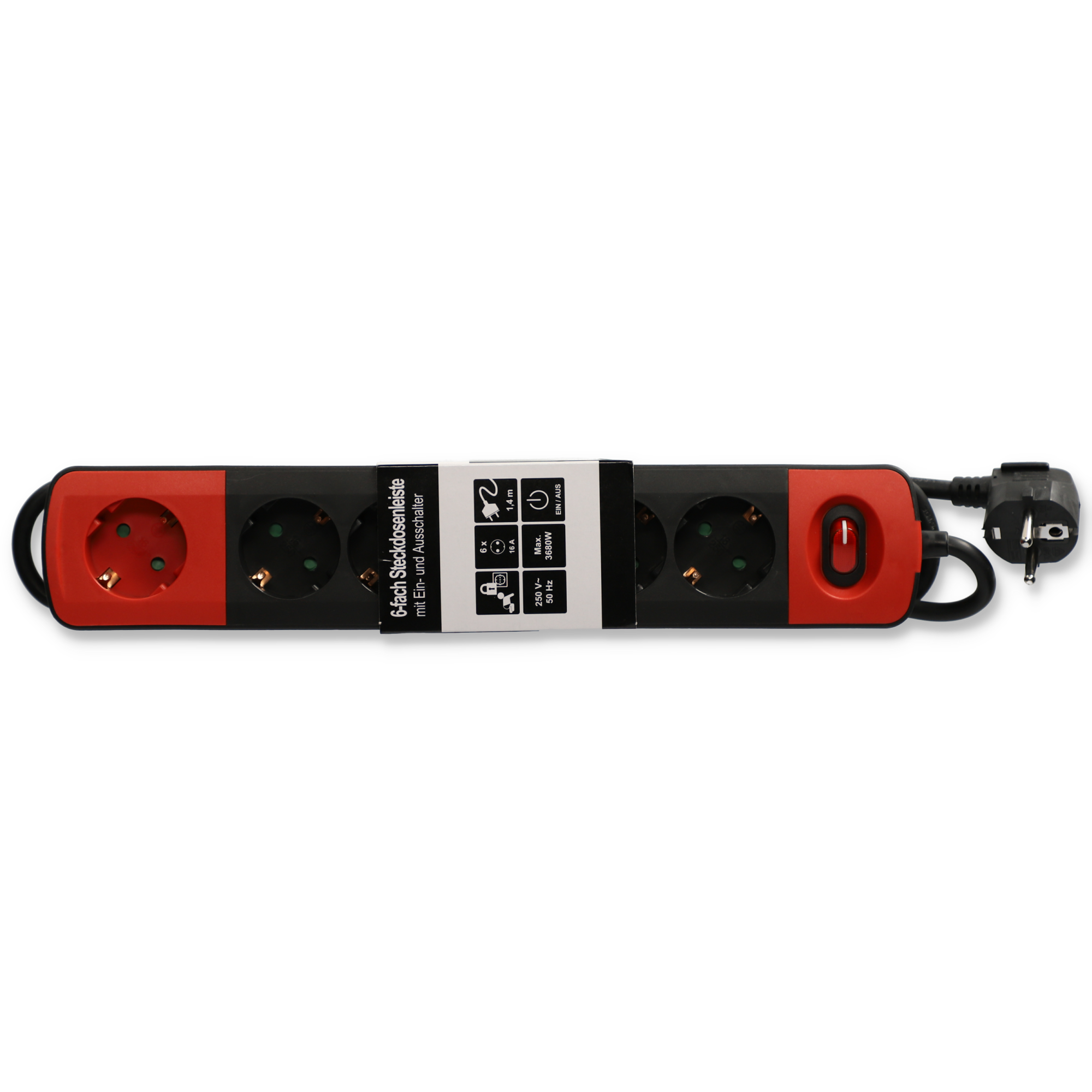 Steckdosenleiste 6-fach mit erhöhtem Berührungsschutz und Schalter, schwarz + product picture