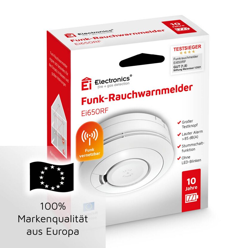 Funkrauchmelder 'Ei650RF' mit 10-Jahres-Batterie