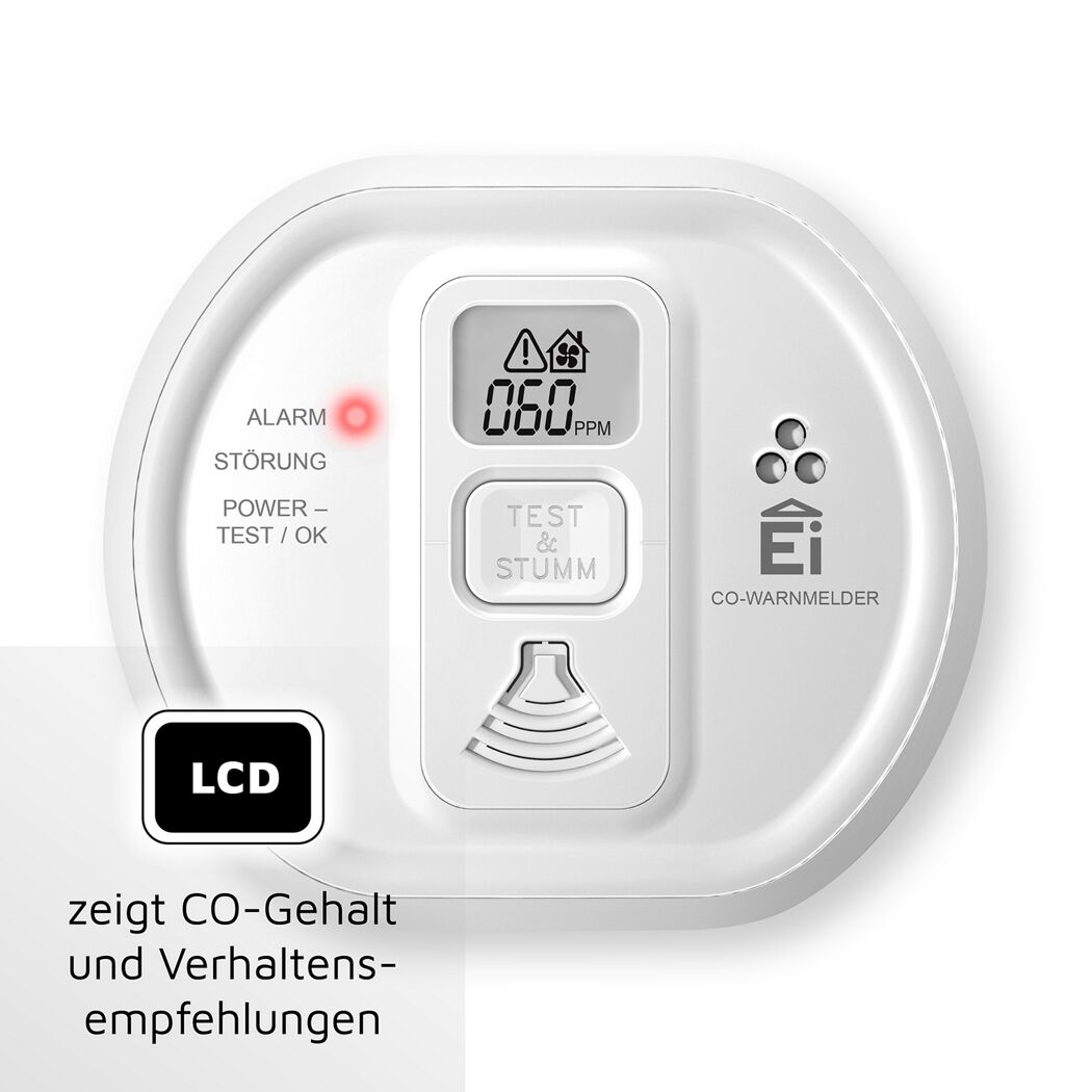 Kohlenmonoxidmelder 'Ei208D' mit 10-Jahres-Batterie