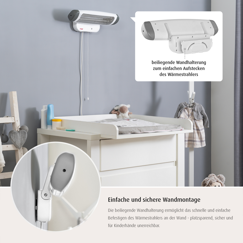 Wärmestrahler an Wand über Wickeltisch
