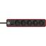 Steckdosenleiste 'Ecolor' rot/schwarz 5-fach 1,5 m