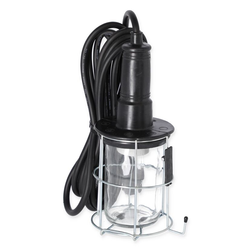 Schwarze Handleuchte mit 5 m Kabel und Metallkäfig