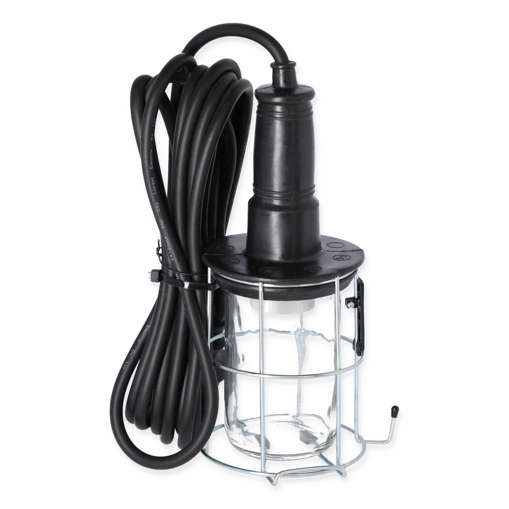 Schwarze Handleuchte mit Metallkäfig und 5 m Kabel