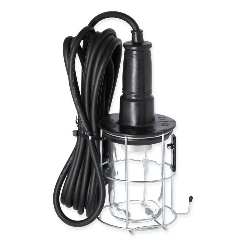 Schwarze Handleuchte mit Metallkäfig und 5 m Kabel