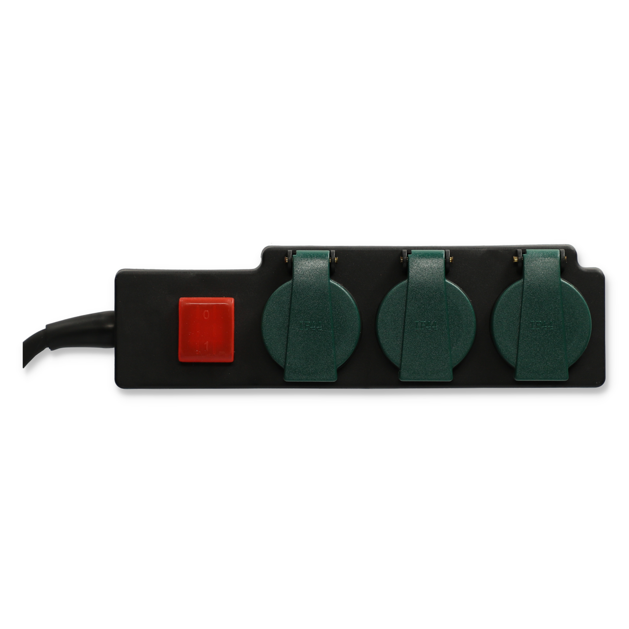 Schalter schwarz/grün mit Außen-Steckerleiste 3-fach