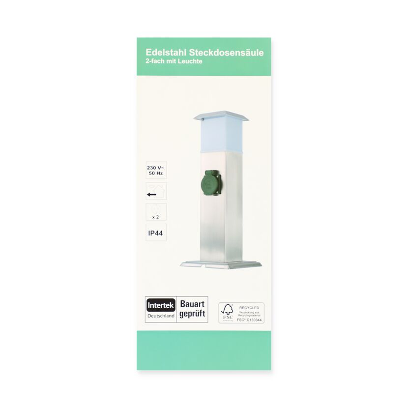 Edelstahl Steckdosensäule mit Leuchte