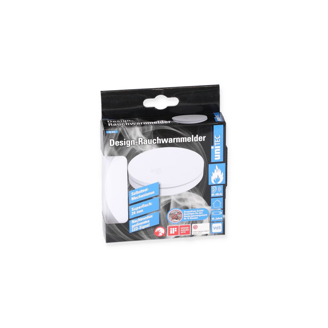 UNITEC Design-Rauchwarnmelder in Verpackung