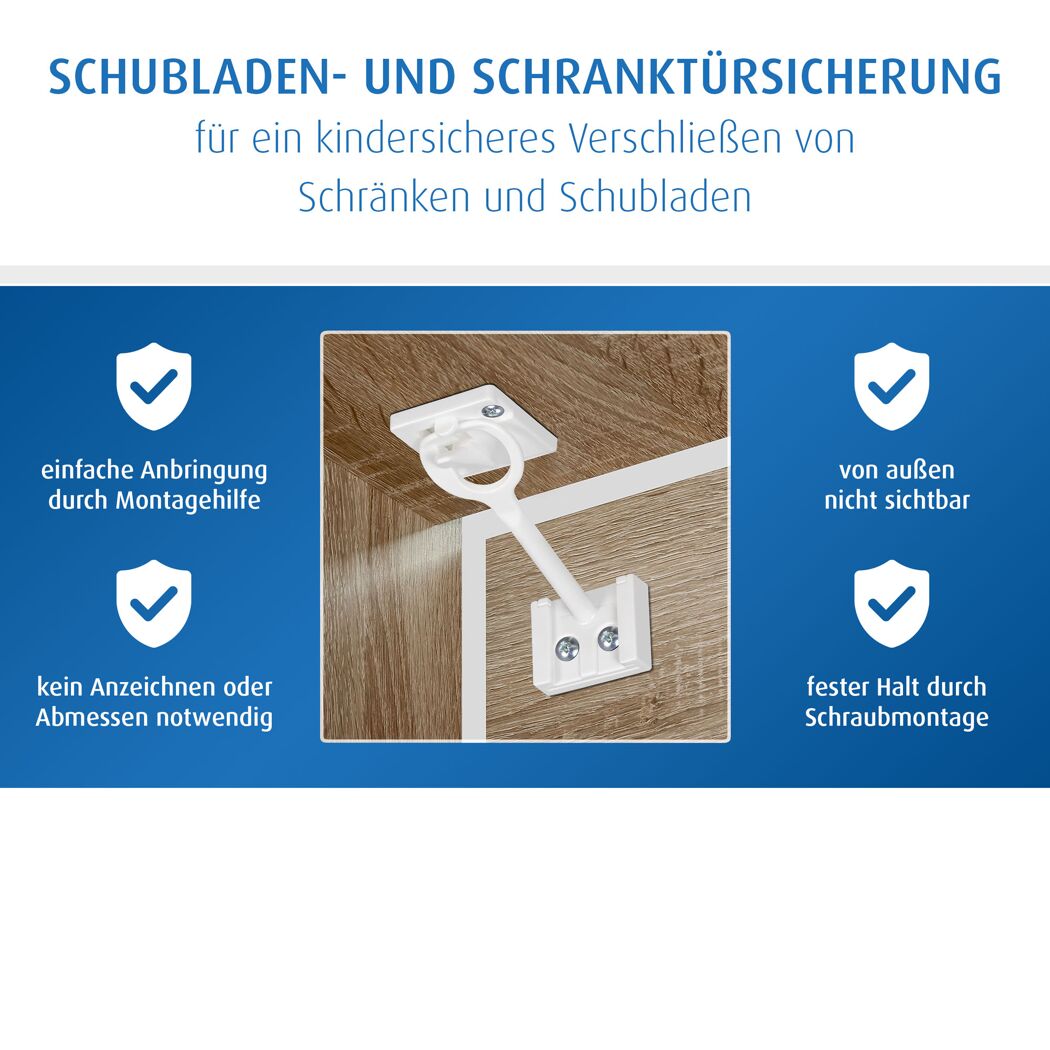 Schrank- und Schubladensicherung weiß mit Montagehilfe, 3 Stück