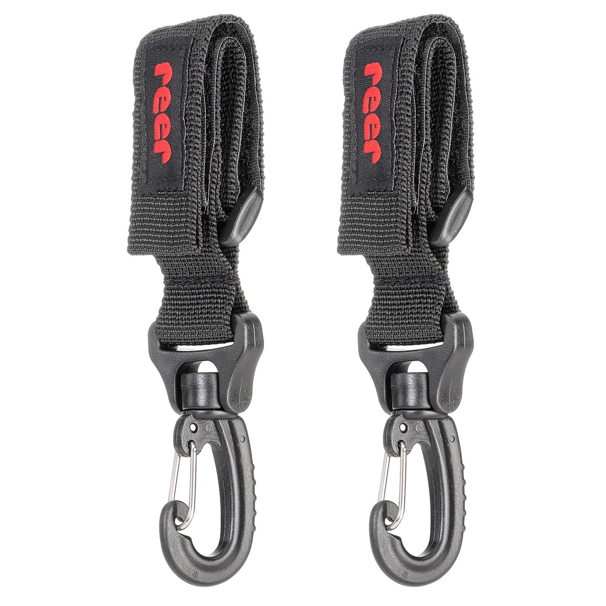Zwei schwarze Reer Clip&Go Kinderwagenhaken