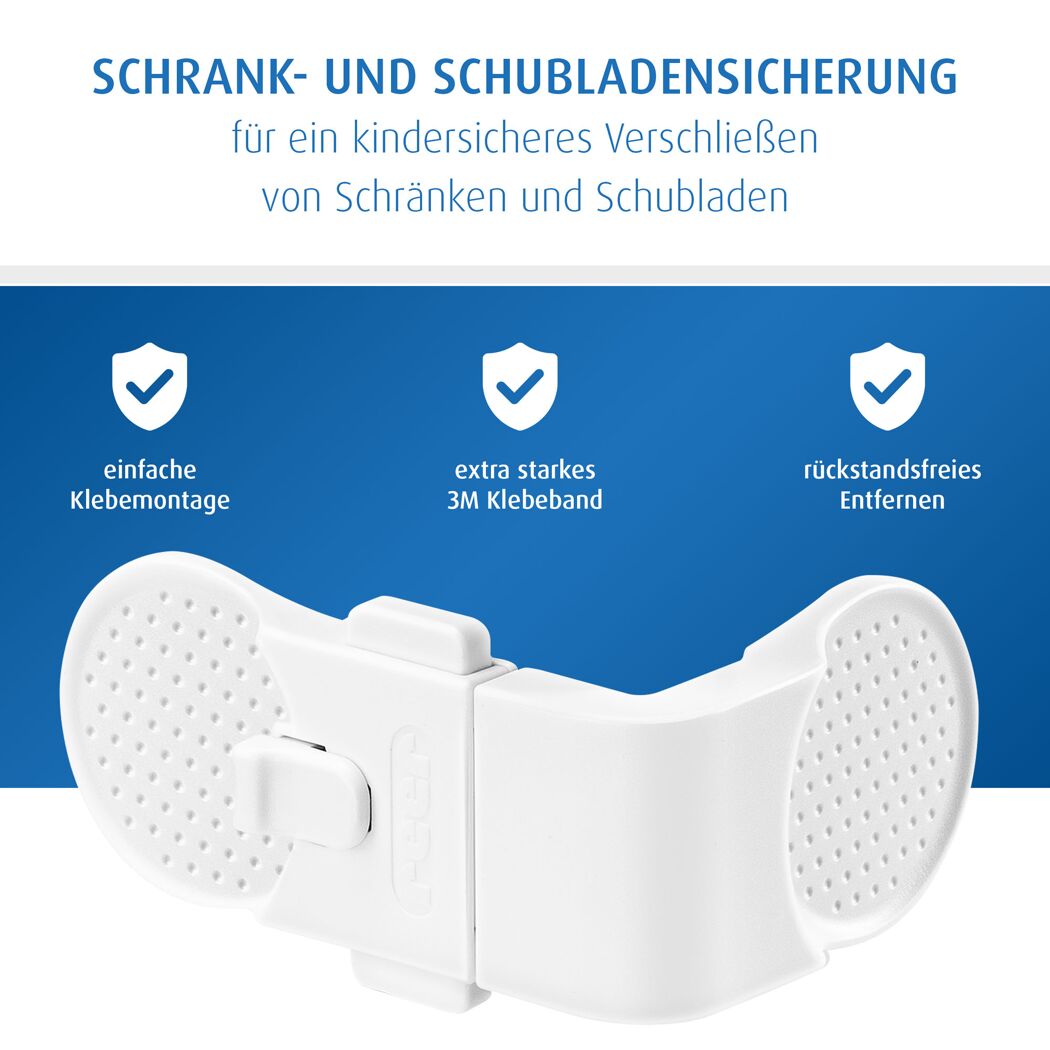 Schrank- und Schubladensicherung weiß klebbar, 3 Stück