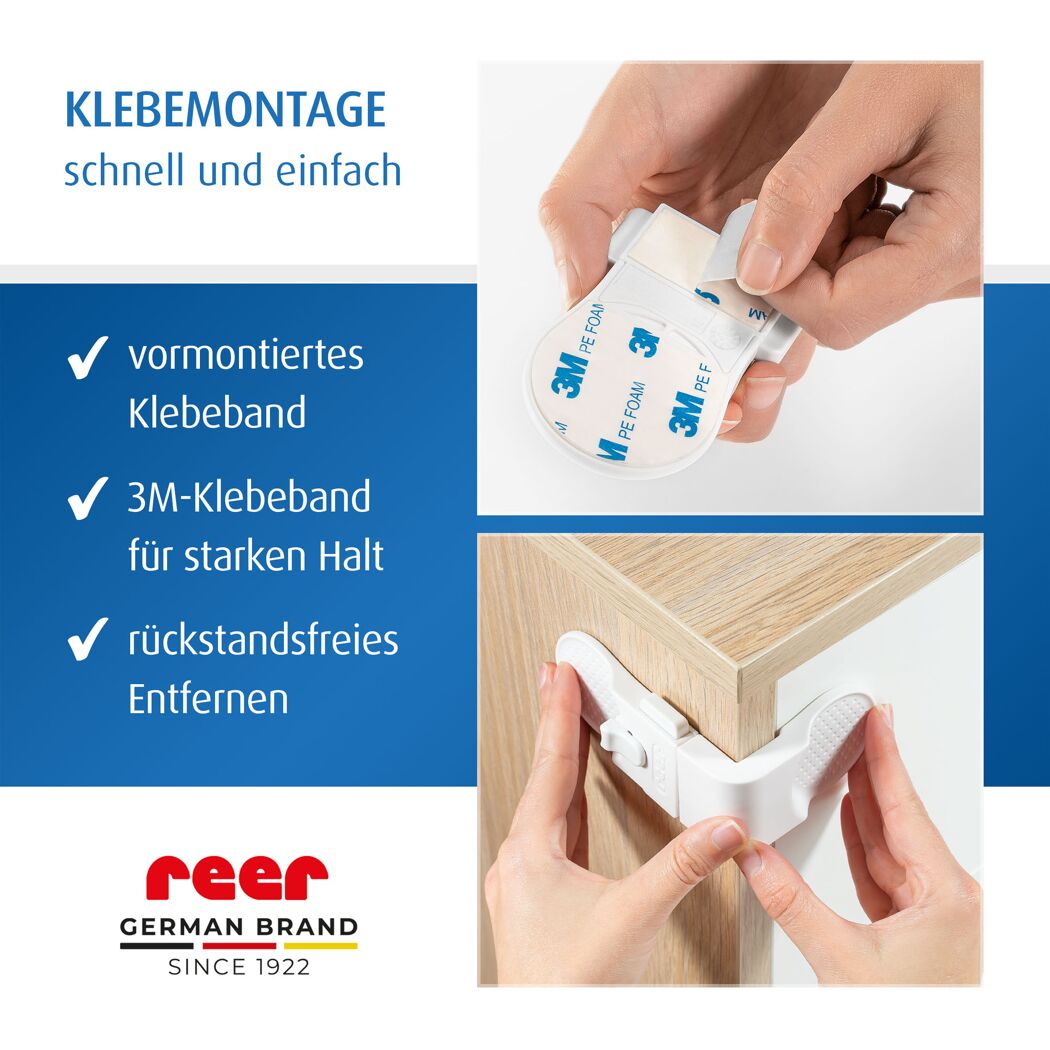 Schrank- und Schubladensicherung weiß klebbar, 3 Stück