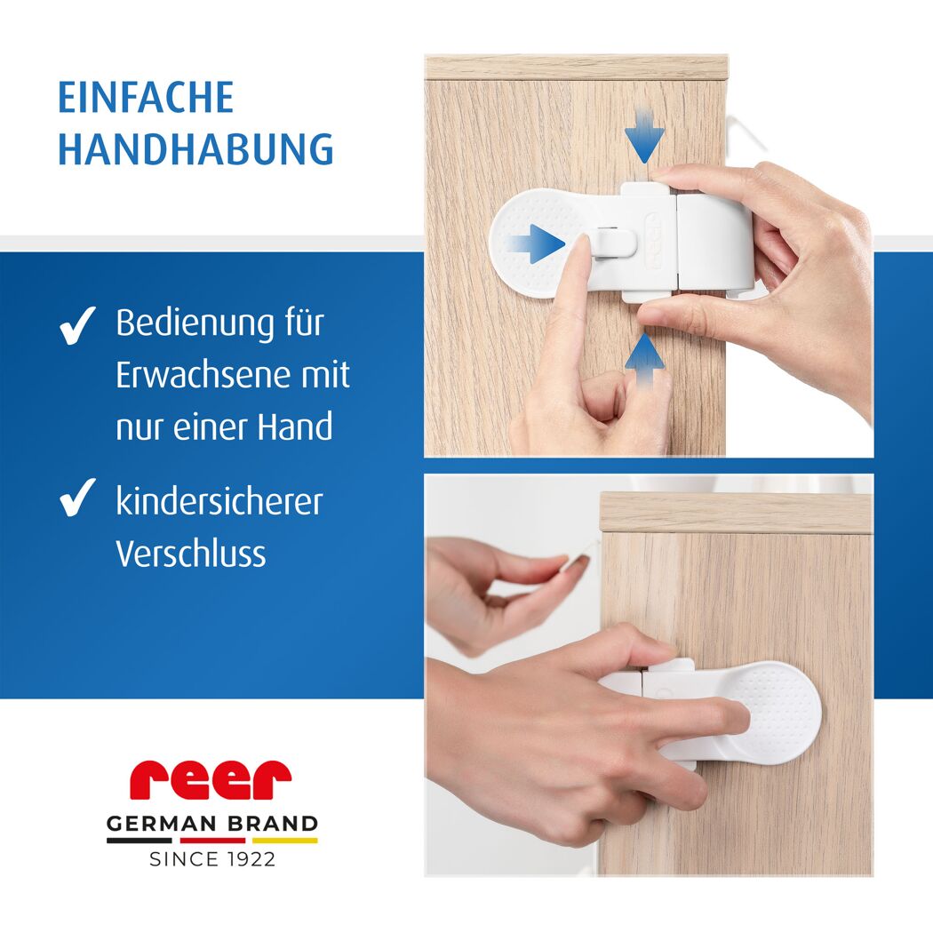 Schrank- und Schubladensicherung weiß klebbar, 3 Stück