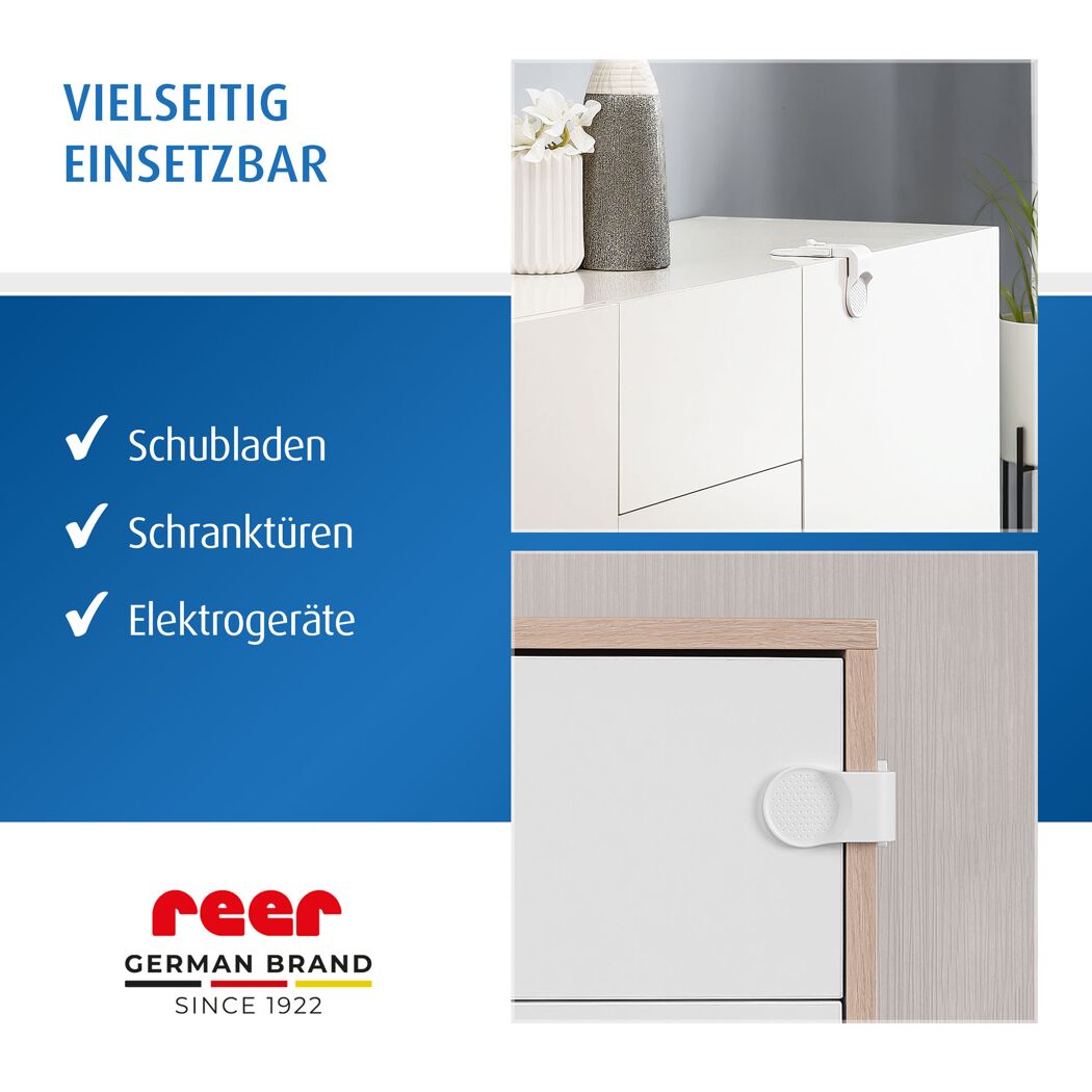 Schrank- und Schubladensicherung weiß klebbar, 3 Stück