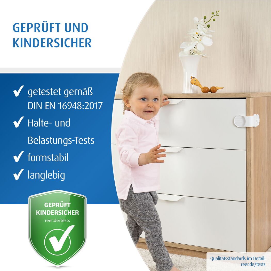 Schrank- und Schubladensicherung weiß klebbar, 3 Stück