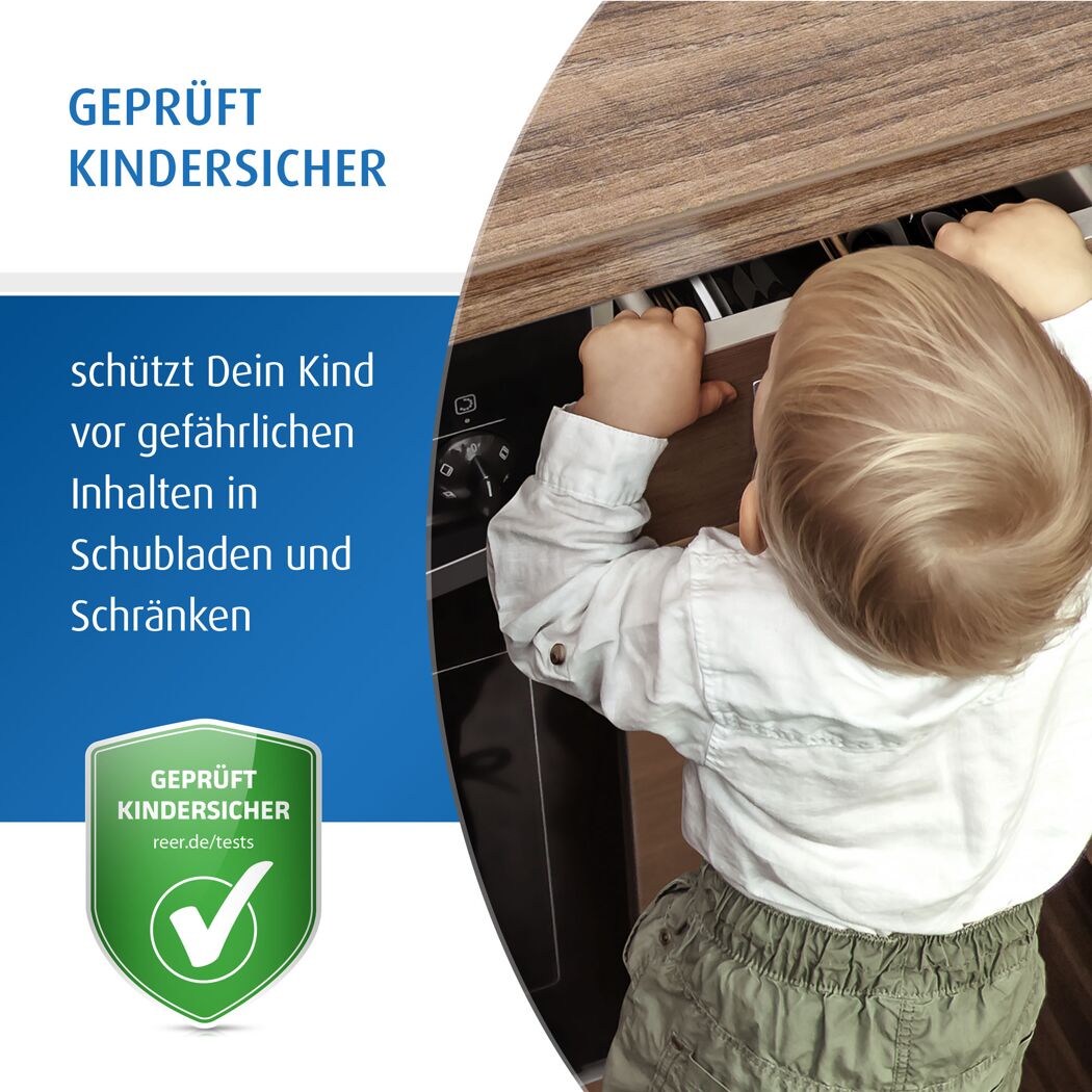 Schrank- und Schubladensicherung weiß mit Montagehilfe, 8 Stück