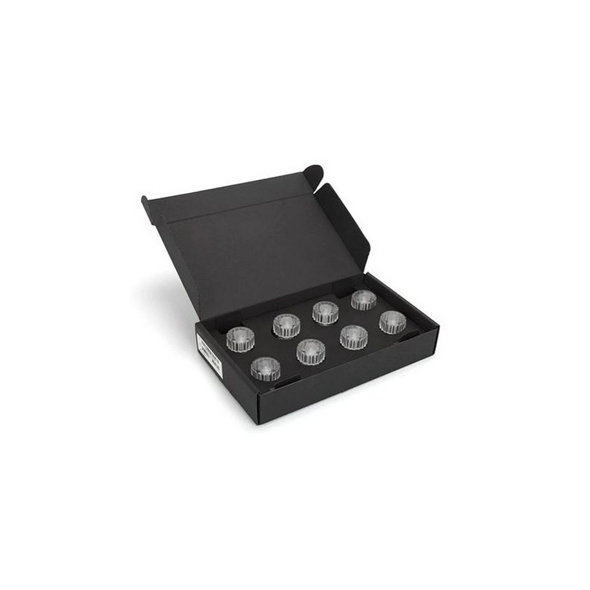 Acht Saugnäpfe in einer schwarzen Verpackung.