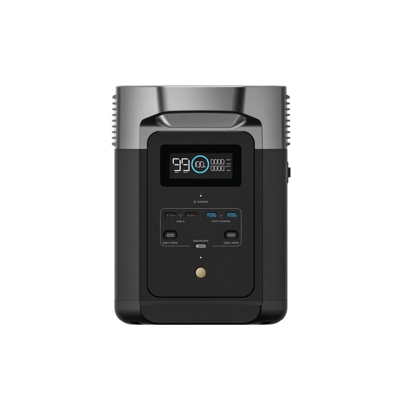 Tragbare Powerstation mit Display und Anschlüssen
