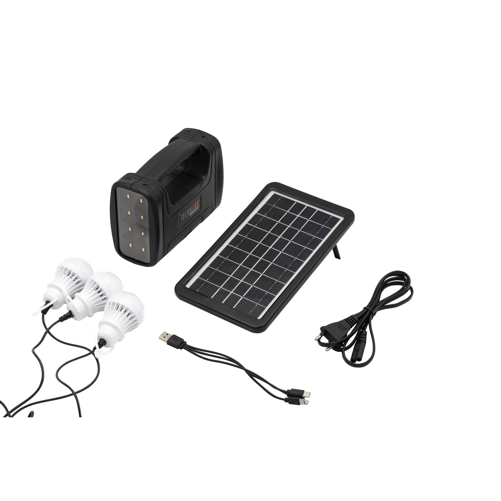 Solar Powerbank mit drei Lampen und Solarpanel