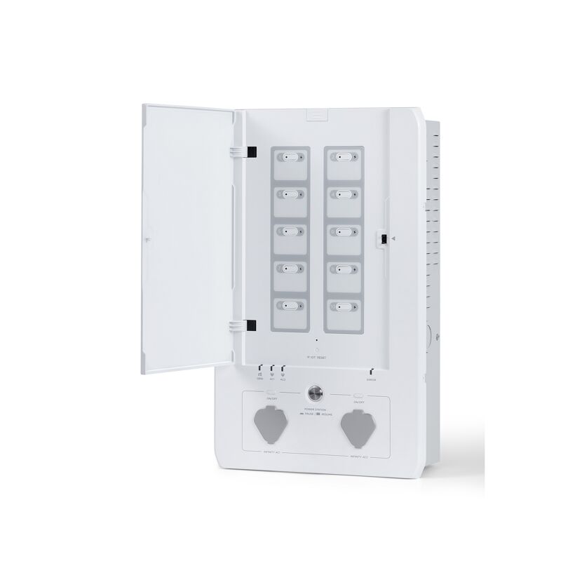 Weißes Smart Home Panel mit geöffneter Abdeckung.
