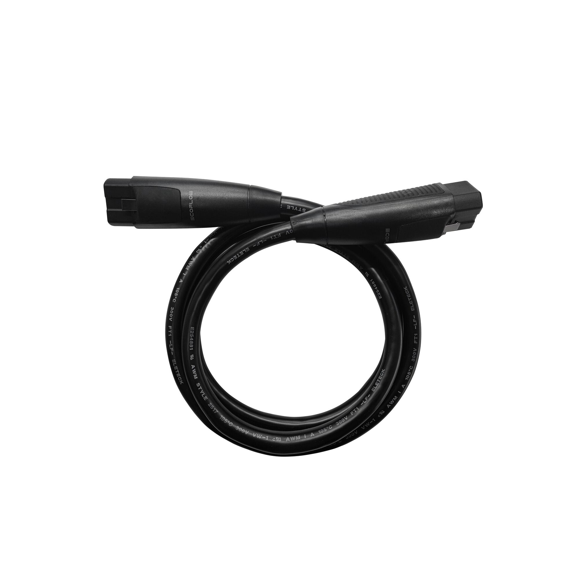Schwarzes ECOFLOW-Kabel, aufgerollt