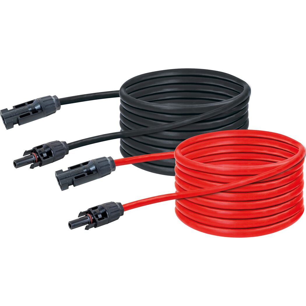 Schwarzes und rotes Solarkabel aufgerollt