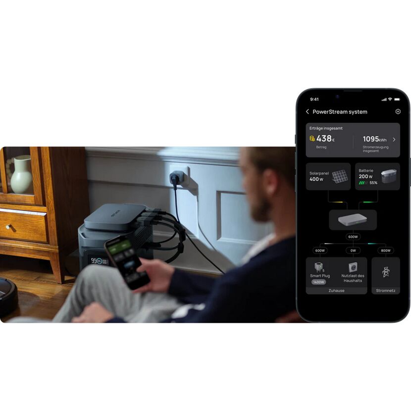 Person überwacht den Energieverbrauch mit dem Handy