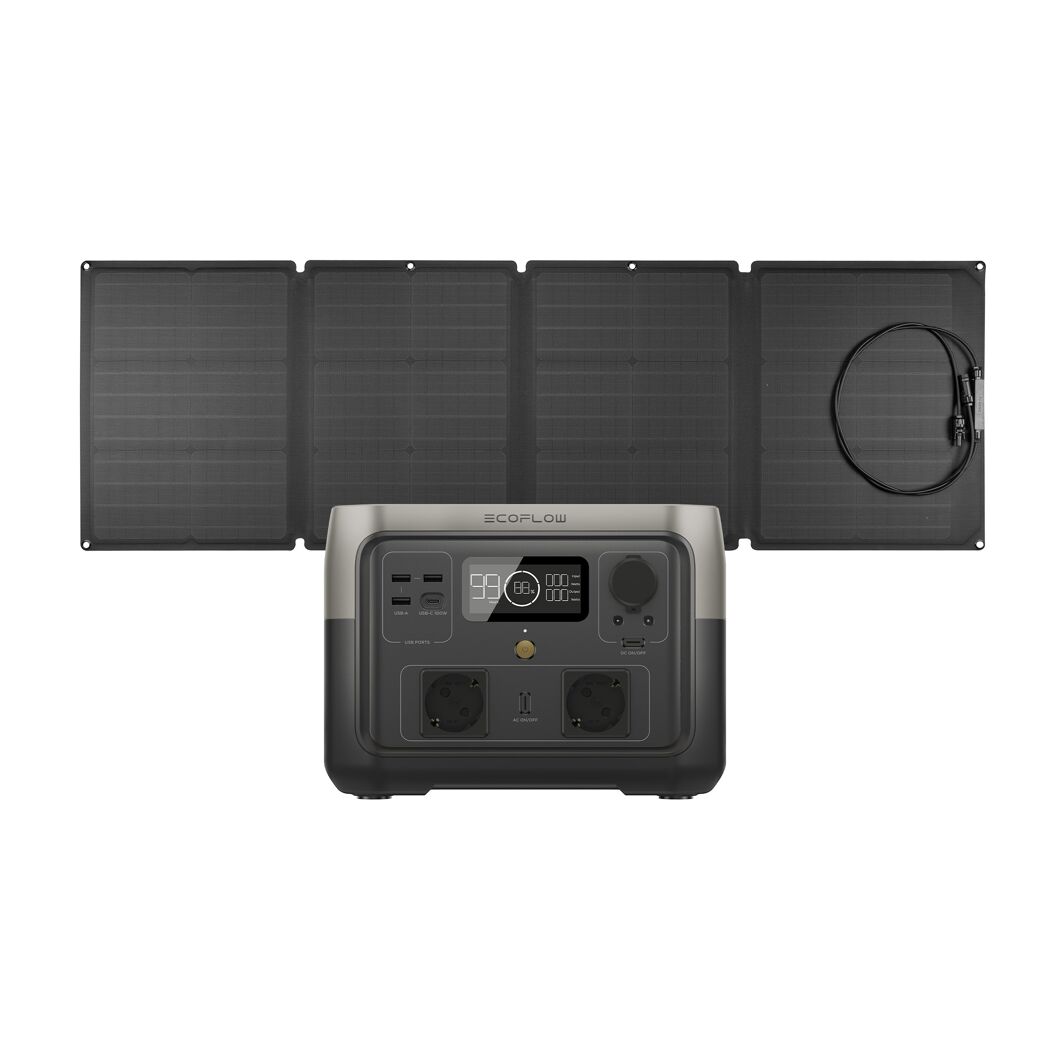 Tragbares EcoFlow-Kraftwerk mit Solarpanel