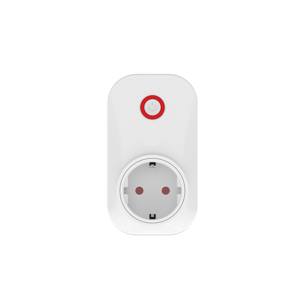 Weißer Smart Plug mit rotem Ein-/Ausschalter