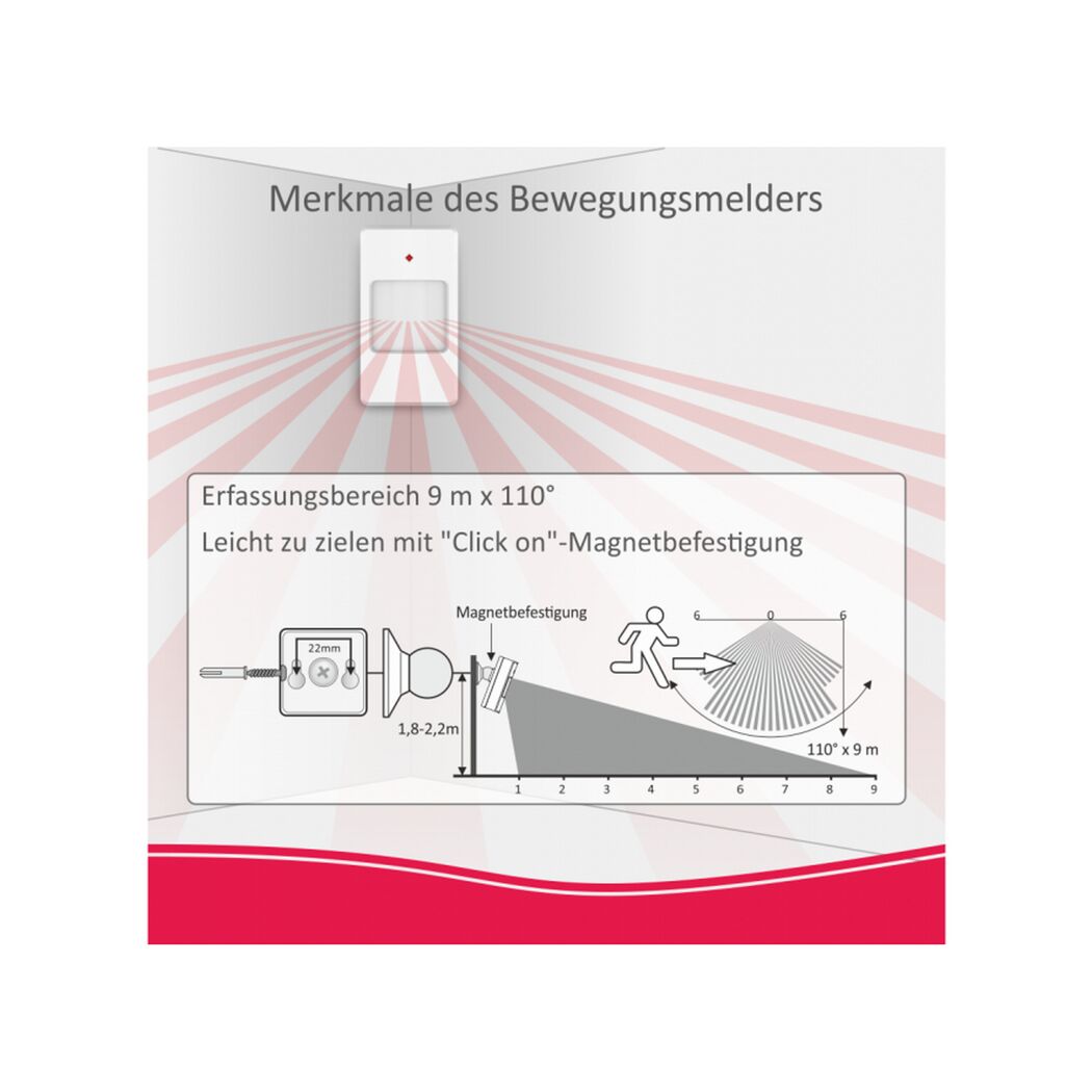 Bewegungsmelder mit 9 m x 110° Erfassungsbereich