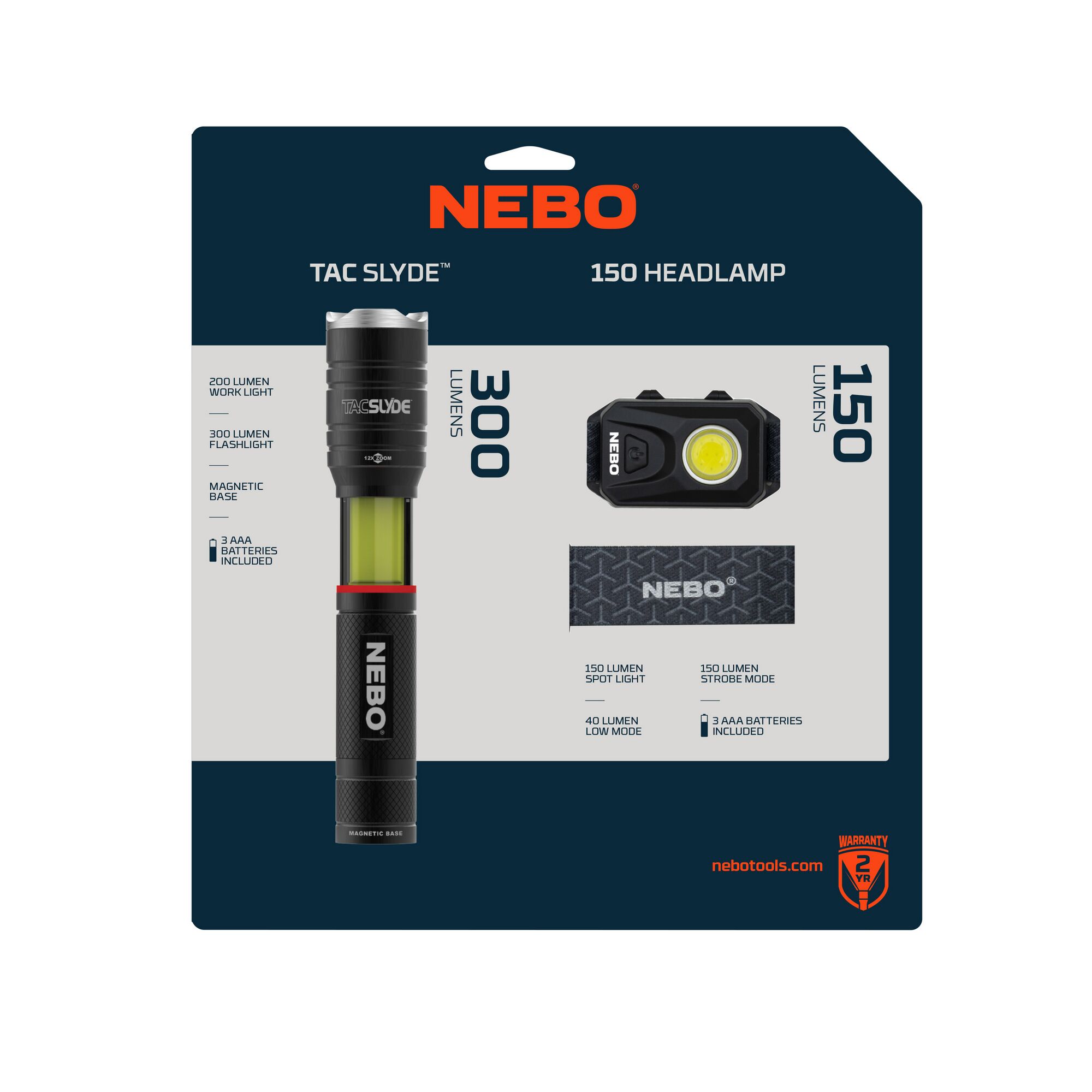 NEBO Tac Slyde und 150 Lumen Stirnlampe